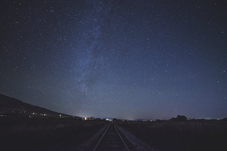 Paukščių takas, naktį, geležinkelis, geležinkelio, dangus, žvaigždės