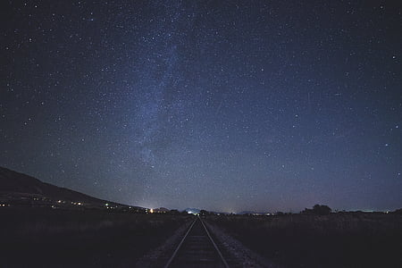milky way, night, railroad, railway, sky, stars