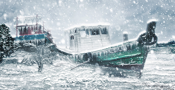 csónak, hó, halászati, Art, design, jég, hideg