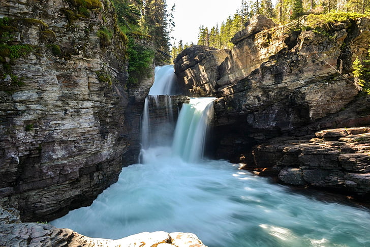 waterfall, hiking, nature, canada, water, flow