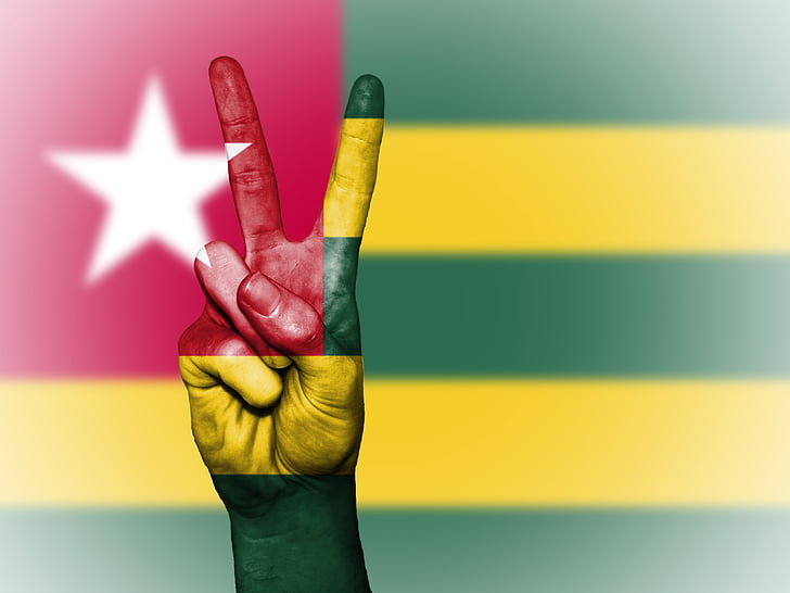 Togo, fred, hånd, nasjon, bakgrunn, banner, farger