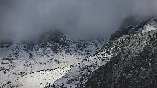 alta, ângulo de, modo de exibição, neve, cobertos, montanhas, Inverno