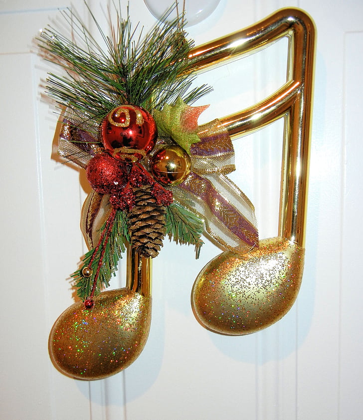 jõulud ukse ornament, muusika, mänd, marjad