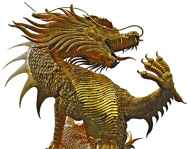 скульптура, дракони, Золотий, ізольовані, тварини, Азія, Дракон
