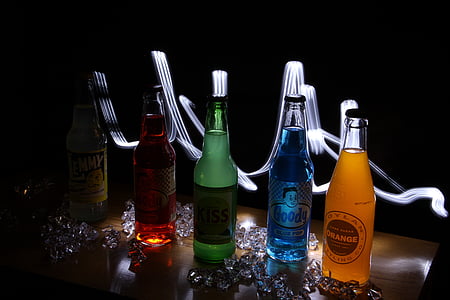 ánh sáng bức tranh, chai soda, thủy tinh, chai, thức uống, rượu, chất lỏng