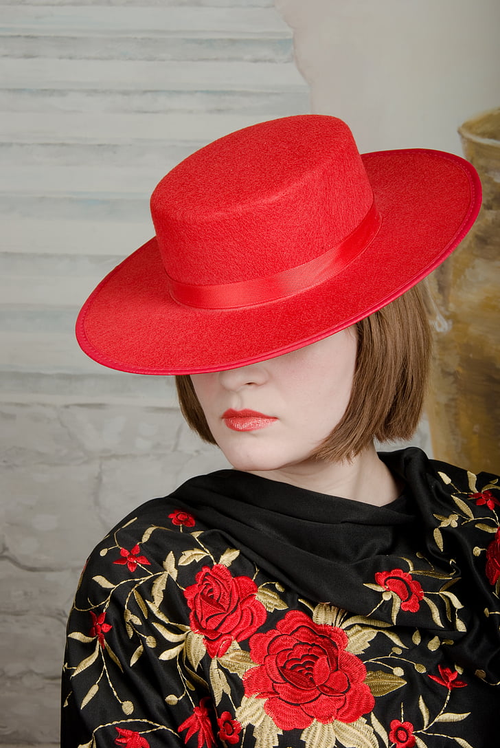 Дівчина, капелюх, червоний, модель, губи, жінки, люди