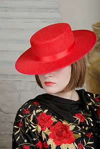 dievča, klobúk, červená, model, pery, ženy, ľudia