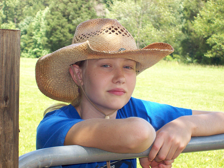 момиче страната, шапка, Cowgirl, лице, Момиче, страна, селски