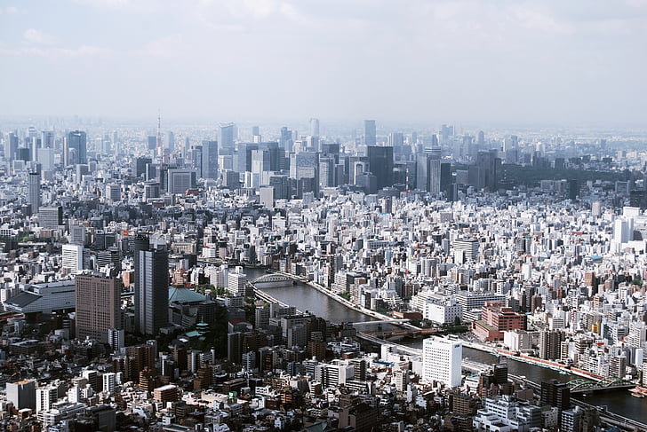 bangunan, Kota, pemandangan kota, cakrawala, pencakar langit, Jepang, Prefektur Tokyo