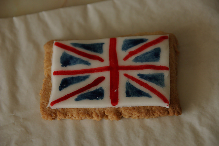 Britská vlajka, Union jack, suchar, soubor cookie, makro, červená, modrá