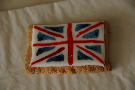 Bandera britànica, Union jack, galeta, galeta, macro, vermell, blau