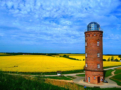 маяк, вежа, жовтий, небо, сонячне світло, історичних будівель, вежі