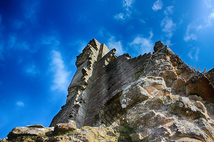 Castelo, ruína, antiga, Dorset, Inglaterra, Rock - objeto, céu