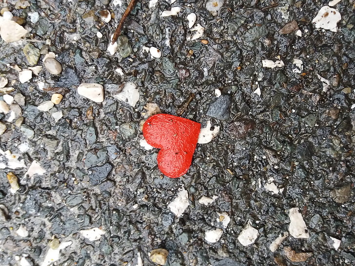 corazón, amor, calle, lluvia, rojo, naturaleza