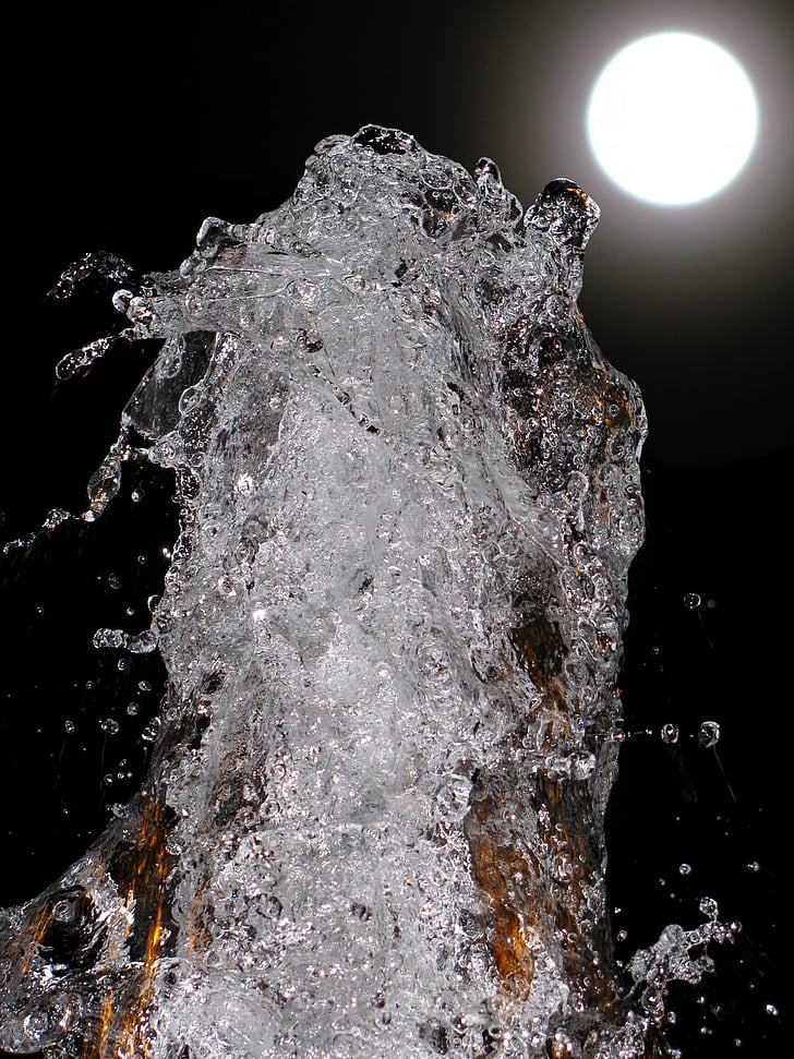 fountain, water, moon, play, ball, light, reflections