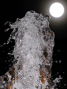 fontene, vann, månen, spill, ballen, lys, refleksjoner