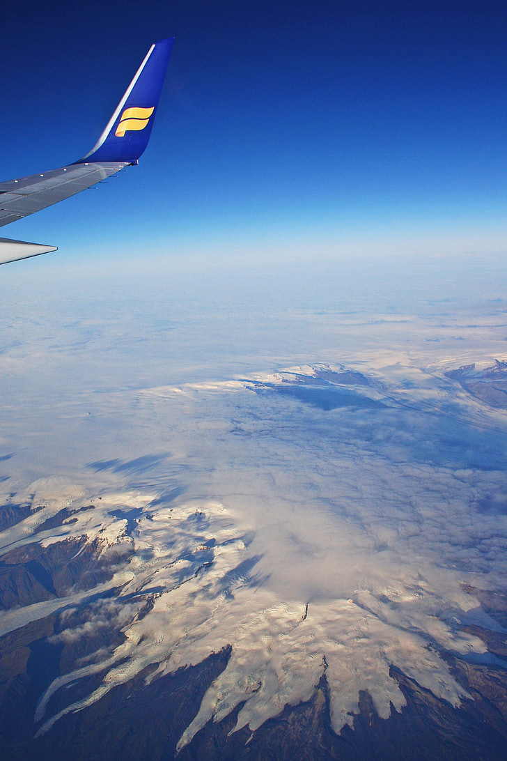 Iceland air, samolot, linie lotnicze, chmury, Lodowiec, Islandia, niebo