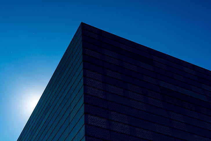 arquitectura, cel blau, edifici, fotografia de baix angle, Perspectiva, cel, gratacels