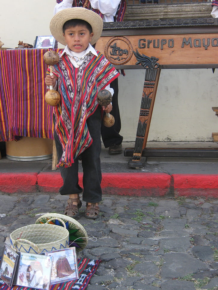 család, zene, marimba, Guatemala, gyermek
