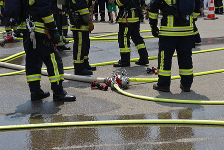 brand, feuerloeschuebung, brandweerlieden, verwijderen, ademhalingsapparatuur, gebruik, brandweerman
