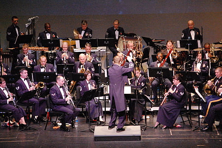 orchestra, military band, concert, uniform, music, instruments, event