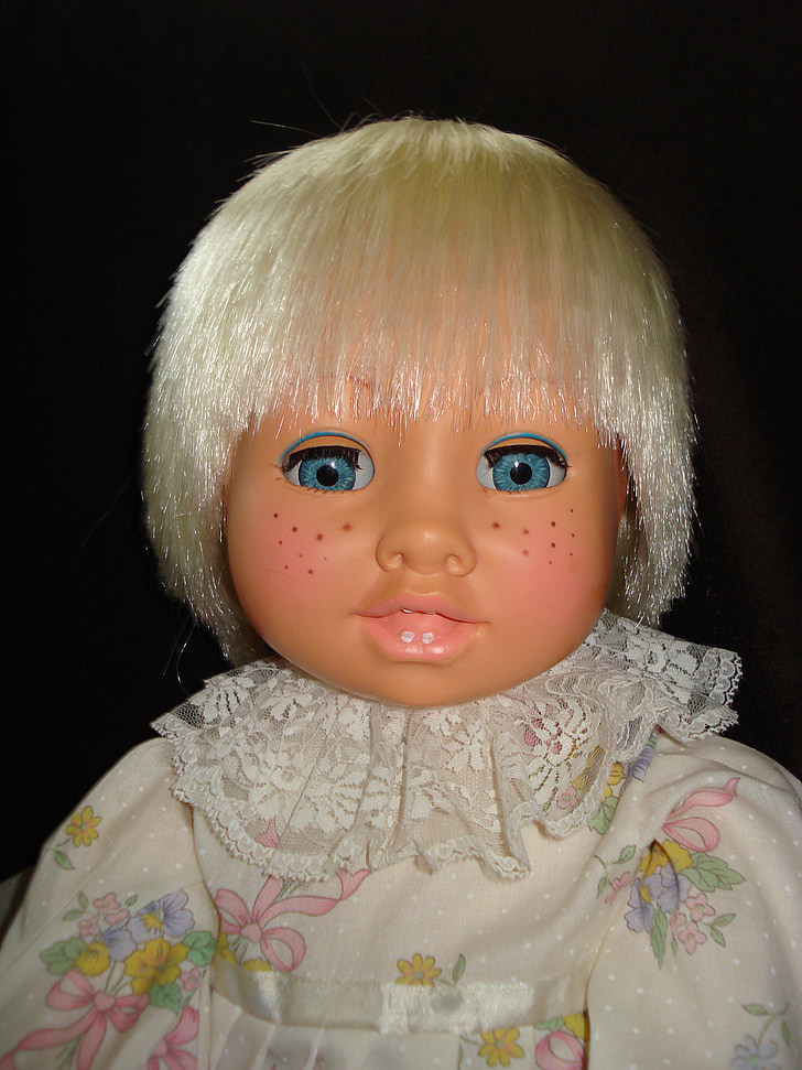 lutka, modre oči, blond, igrača, pege, dekle
