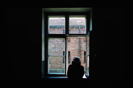 мъж, търси, Прозорец, дневна светлина, фотография, сграда, тухлена стена