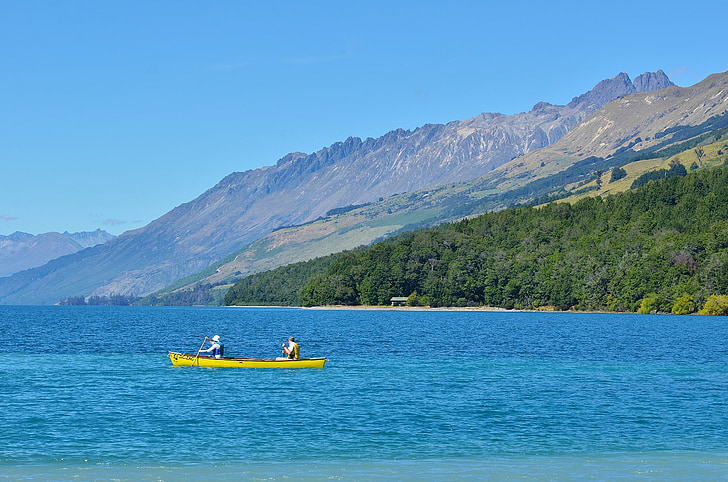 Lake wakatipu, Gé lín nuò qí, Nya Zeeland, sjön, blå himmel, landskap