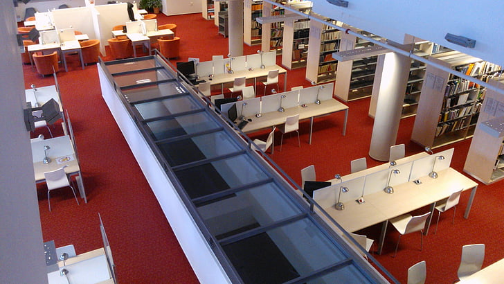 library, study, academic library, architecture, modern, balcony