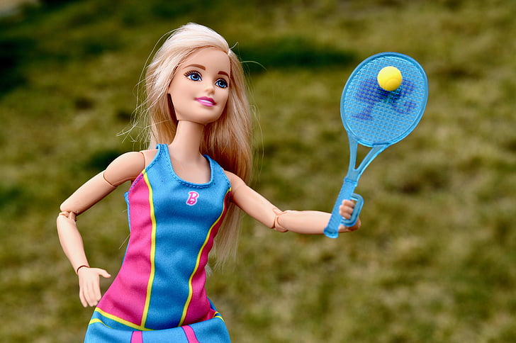 barbie, doll, tennis, playing, girl, female, woman