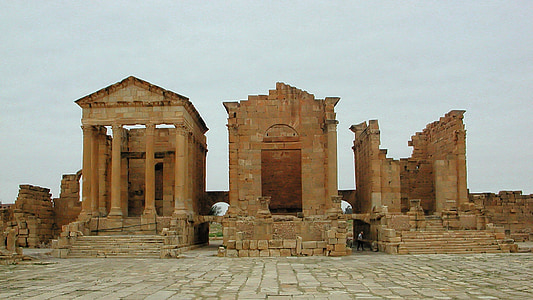 Romeinse, ruïnes, Sbeitla, Tunesië, Afrika, het platform, gebouw