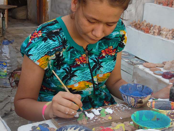 håndværk, Usbekistan, Asien, Silkroad, kultur, kvinde, usbekisk