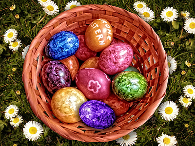 Nido de Pascua, Semana Santa, huevos de Pascua, colorido, cesta, pintura de huevo de Pascua, primavera
