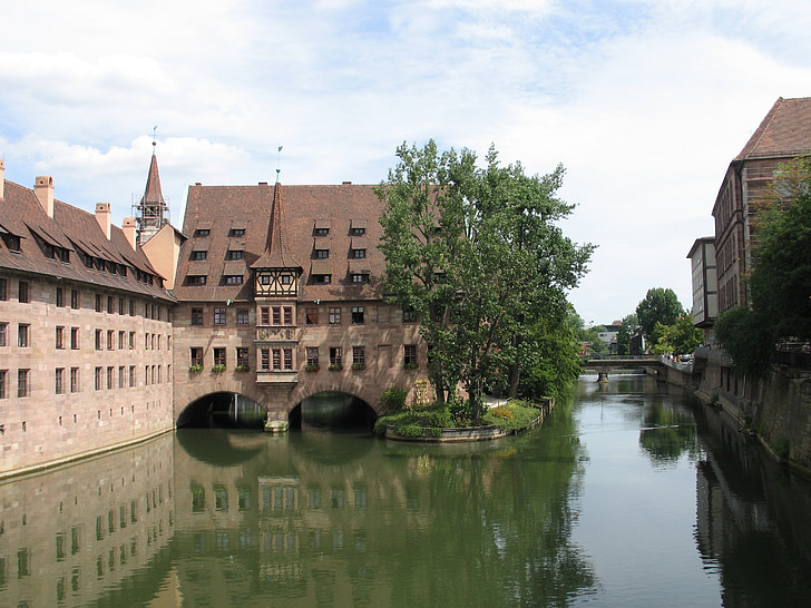canal, água, Nuremberg, edifício, o castelo na água
