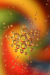 macro, artistic, colourful, reflection, oil and water, oil drops, ellipses