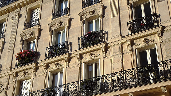 facade of building, windows, paris, france