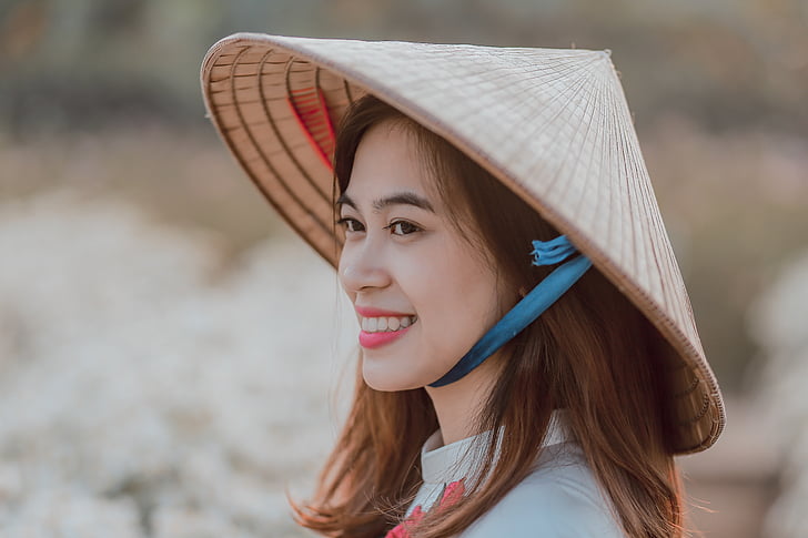 vietnamese, girl, conical hat, asian, chinese, vietnam, woman