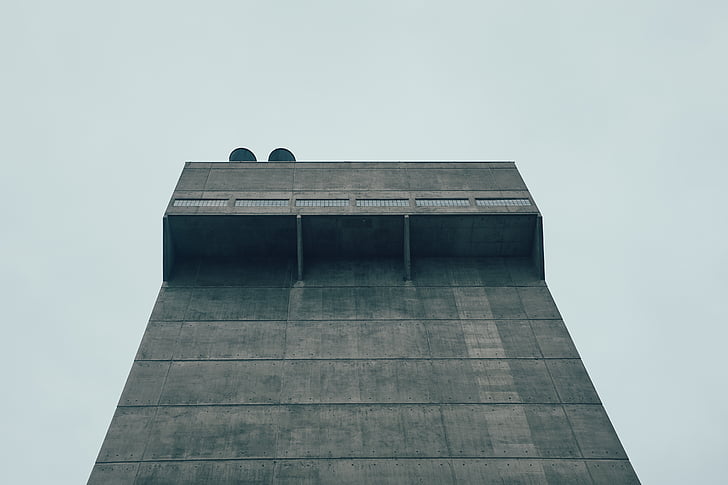 gray, concrete, building, tower, perspective, grey, industrial