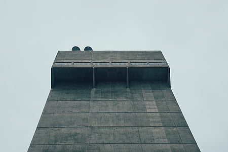 pilka, betono, pastatas, bokštas, perspektyvos, pilka, pramonės