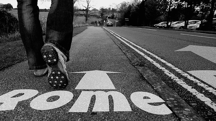 on foot, shoes, leg, patch, pavement, phrase, saying