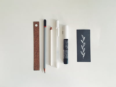 pen, bold, blyant, lineal, kuglepen, kunst, materialer