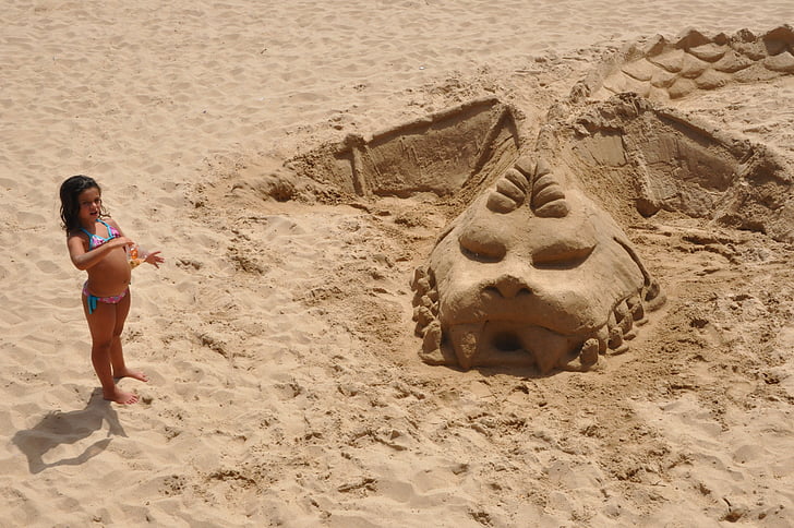 spiaggia, costruzione di sabbia, Drago, sabbia, estate