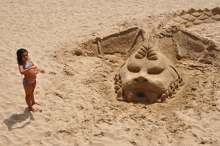 Pantai, konstruksi pasir, naga, pasir, musim panas
