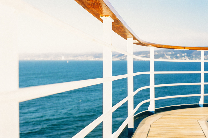 railing, guardrail, ship, cruise, ocean, sea, journey