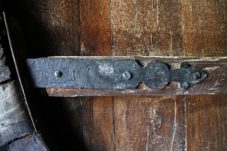 engsel, lama, pintu, kayu, logam, berkarat, Vintage