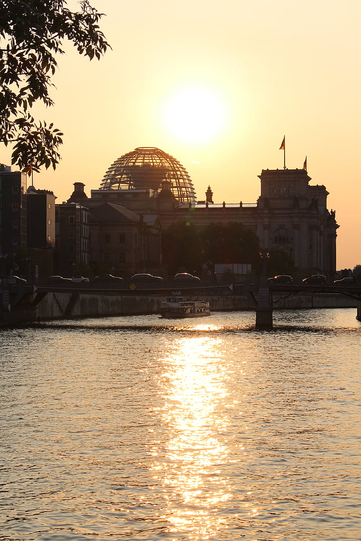pôr do sol, Spree, abendstimmung, noite, Rio, Reichstag, Berlim