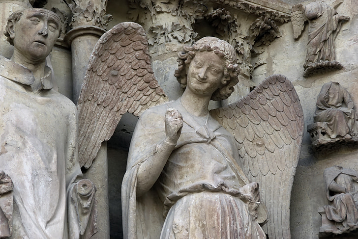 Reims, Nhà thờ, kiến trúc Gothic, Thiên thần, nụ cười, bức tượng