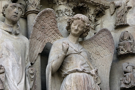 reims, cathedral, gothic, angel, smile, statue