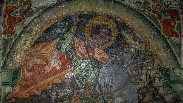 Ayios georgios, ikonografi, byzantinske, vægmaleri, religion, Cypern, dherynia