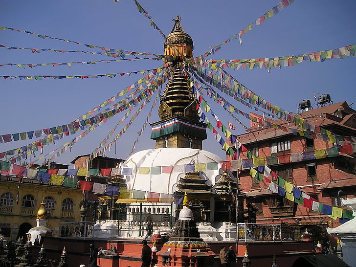 Nepál, stupa, Svätý, modlitebné vlajky, budhizmus, Kathmandu, tibetskej kultúry